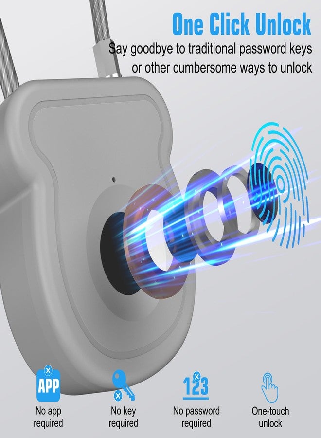 قفل لاريموير الذكي ببصمة الإصبع للأمتعة - سعة 20 مستخدمًا، مفتاح USB ورمز طوارئ، قفل بيومتري بدون مفتاح لخزائن الصالات الرياضية، والحقائب، وحقائب الظهر، وصناديق الأدوات، وحقائب اليد (رمادي) - Image 3